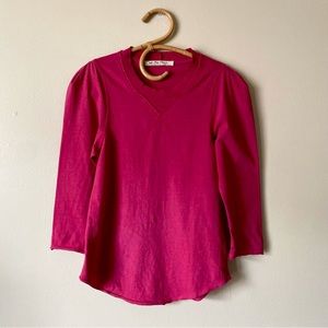 Free People We the Free Hot Pink V Neck 3/4 Sleeve Top